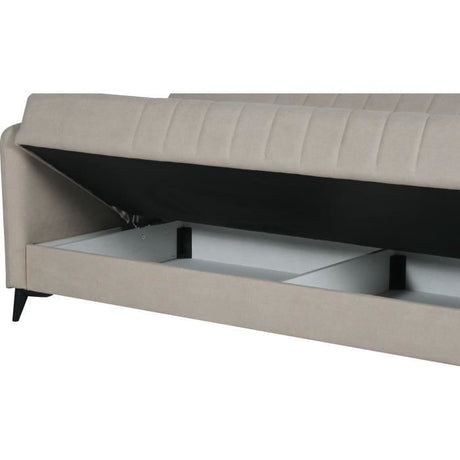 Canapé convertible - 3 places  - ENZO - Tissu beige - 2 coussins - Coffre de rangement -  211 x 92 x 98 cm