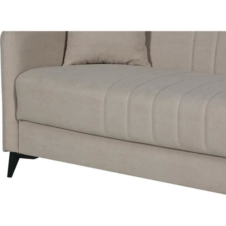 Canapé convertible - 3 places  - ENZO - Tissu beige - 2 coussins - Coffre de rangement -  211 x 92 x 98 cm