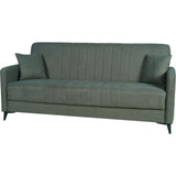 Canapé convertible - 3 places  - ENZO - Tissu vert foncé - 2 coussins - Coffre de rangement -  211 x 92 x 98 cm