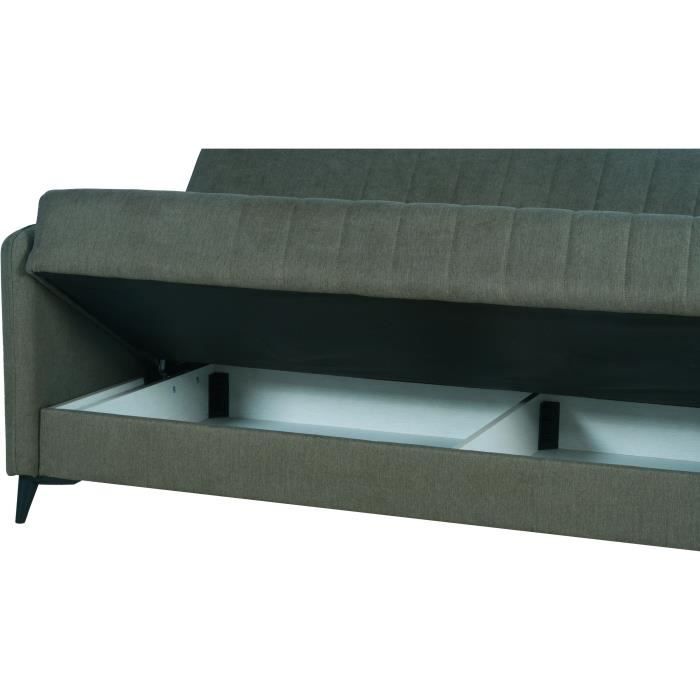Canapé convertible - 3 places  - ENZO - Tissu vert foncé - 2 coussins - Coffre de rangement -  211 x 92 x 98 cm
