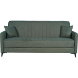 Canapé convertible - 3 places  - ENZO - Tissu vert foncé - 2 coussins - Coffre de rangement -  211 x 92 x 98 cm