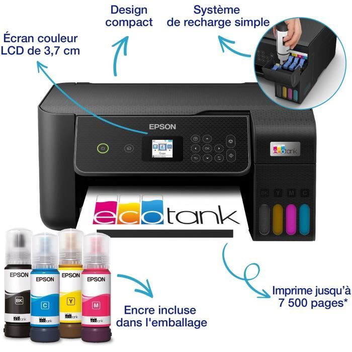 Imprimante multifonction A4 - EPSON - Ecotank ET-2870 - Wi-Fi - Réservoirs d'encre - 3 ans d'encre inclus