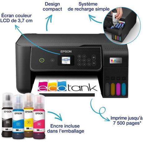 Imprimante multifonction A4 - EPSON - Ecotank ET-2870 - Wi-Fi - Réservoirs d'encre - 3 ans d'encre inclus