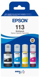 Multipack de 4 Bouteilles d'encre - EPSON - EcoTank 113 - Noir - Jaune - Cyan - Magenta