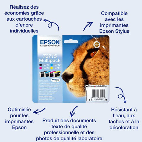EPSON Multipack T0715 - Guépard - Noir, Cyan, Magenta, Jaune (C13T07154012)