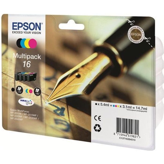 EPSON Multipack T1626 - Stylo Plume - Noir, Cyan, Magenta, Jaune (C13T16264012)