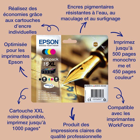 EPSON Multipack 16 XL - Stylo plume - Noir, Cyan, Jaune, Magenta (C13T16364022)