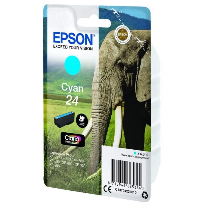 EPSON Cartouche d'encre T2422 Cyan - ElÈphant (C13T24224012)