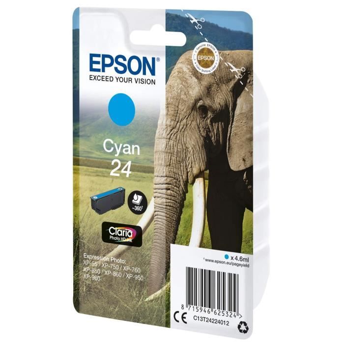 EPSON Cartouche d'encre T2422 Cyan - ElÈphant (C13T24224012)