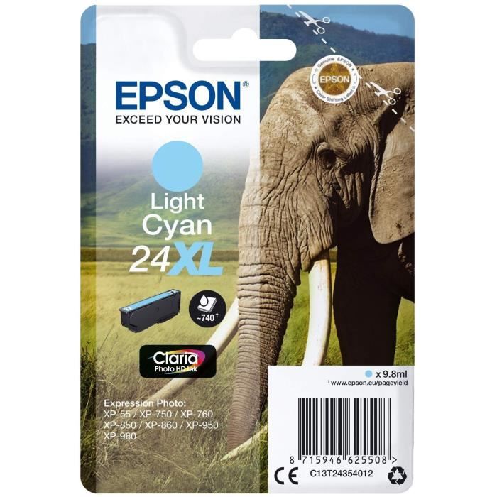 EPSON Cartouche d'encre T2435 XL Cyan Clair - ElÈphant  (C13T24354012)