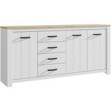 Enfilade - ELARA - Chene / Blanc mat - 3 portes - 4 tiroirs - 206 x 42,2 x 95,7 cm