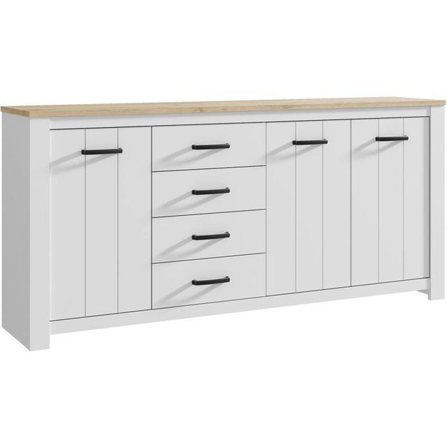 Enfilade - ELARA - Chene / Blanc mat - 3 portes - 4 tiroirs - 206 x 42,2 x 95,7 cm