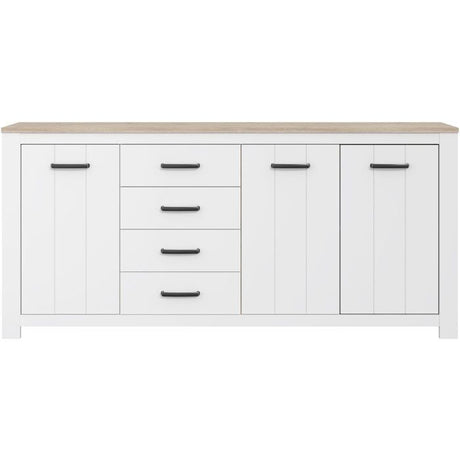 Enfilade - ELARA - Chene / Blanc mat - 3 portes - 4 tiroirs - 206 x 42,2 x 95,7 cm