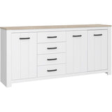 Enfilade - ELARA - Chene / Blanc mat - 3 portes - 4 tiroirs - 206 x 42,2 x 95,7 cm