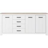 Enfilade - ELARA - Chene / Blanc mat - 3 portes - 4 tiroirs - 206 x 42,2 x 95,7 cm