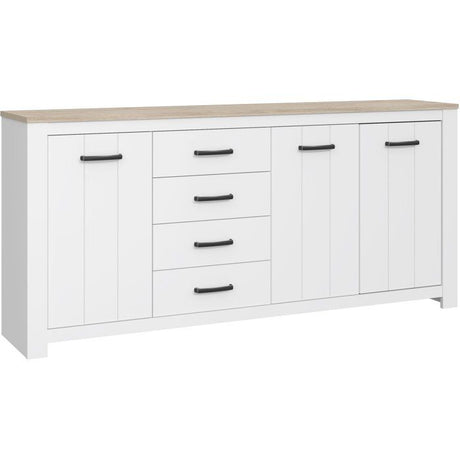 Enfilade - ELARA - Chene / Blanc mat - 3 portes - 4 tiroirs - 206 x 42,2 x 95,7 cm