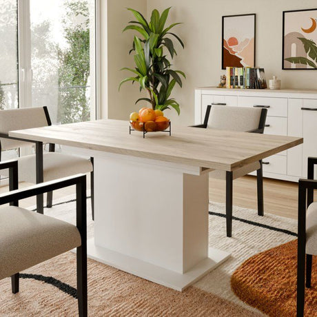 Table a manger - ELARA - Extensible - Rectangulaire - Chene / Blanc mat - 8 personnes - 160-200 x 90 x 76 cm
