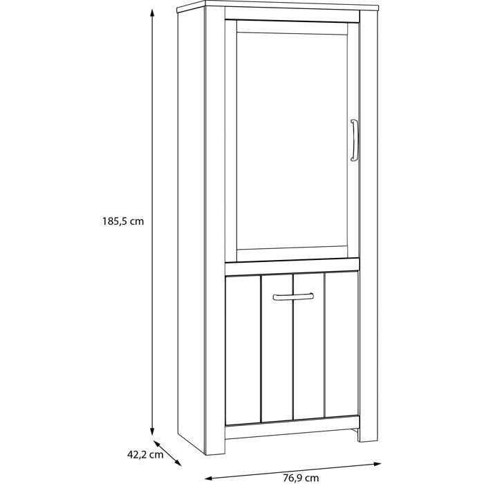 Vitrine - ELARA - 2 portes dont 1 vitrée - Chene / Blanc mat - 76,9 x 42,2 x 185,5 cm