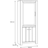 Vitrine - ELARA - 2 portes dont 1 vitrée - Chene / Blanc mat - 76,9 x 42,2 x 185,5 cm