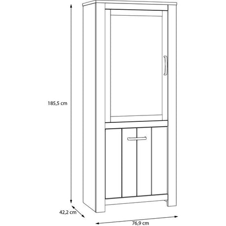 Vitrine - ELARA - 2 portes dont 1 vitrée - Chene / Blanc mat - 76,9 x 42,2 x 185,5 cm