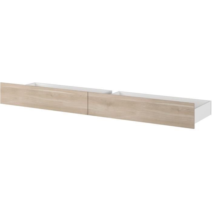 Lit adulte ESCALE 160x200 cm - Décor chene du Japon - 2 tiroirs + Tete de lit - L222,8 x H98,2 x P216,8 cm - Fabriqué en France
