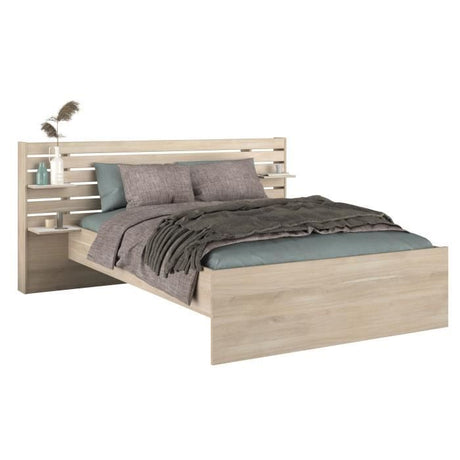 ESCALE Lit adulte 140x190 / 200 cm - Tete de lit + 2 tiroirs - Décor chene du Japon - PARISOT