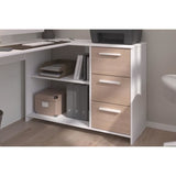 PARISOT Bureau d'angle 3 tiroirs - Décor Blanc / Chene - 121,2 x 74,5 x 111 cm - ESSENTIEL