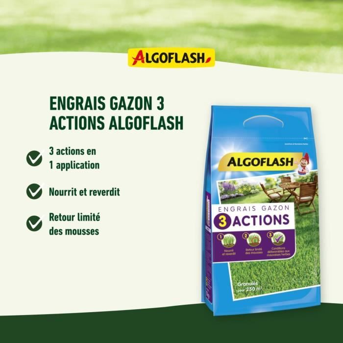 ALGOFLASH NATURASOL Engrais Gazon - 3 Actions - 3 kg