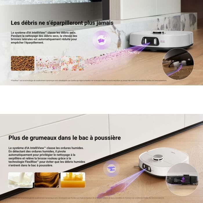 EUREKA J15 Pro Ultra - Robot Aspirateur Laveur - 16 200 Pa - Eau chaude 75 °C - Moppe extensible FlexiMop