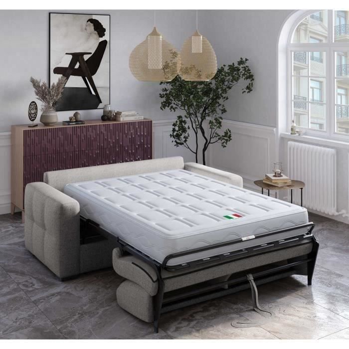 Canapé convertible express - 3 places - EUREKA - Tissu gris - 200 x 102 x 95 cm