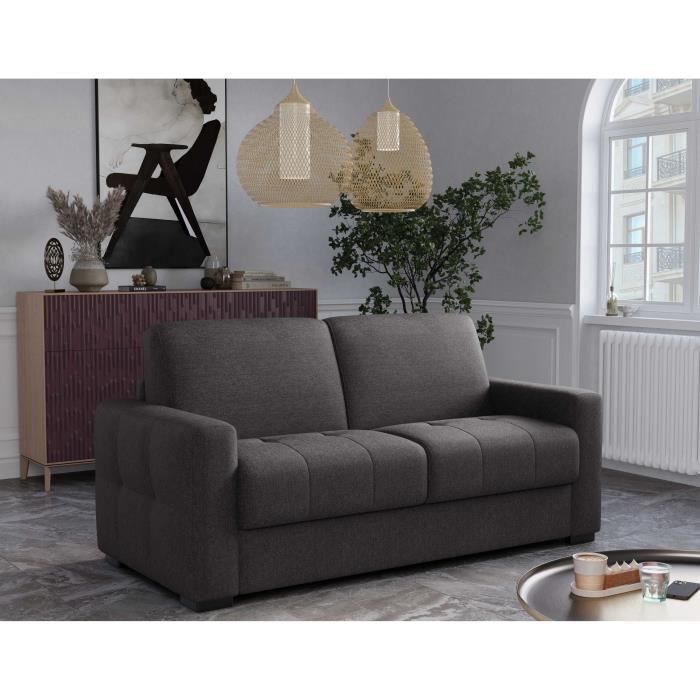 Canapé convertible express - 3 places - EUREKA - Tissu como 22 Graphite - 200 x 102 x 95 cm