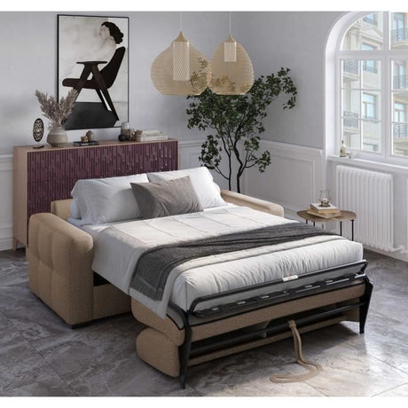 Canapé convertible express - 3 places - EUREKA - Tissu como 5 Antelope - 200 x 102 x 95 cm