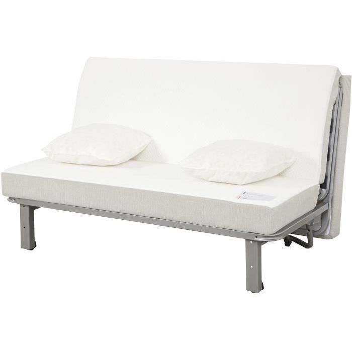 Banquette BZ 2 places EVASION - Tissu gris perle - Matelas SIMMONS - 440 ressorts ensachés - Couchage 188x138 cm