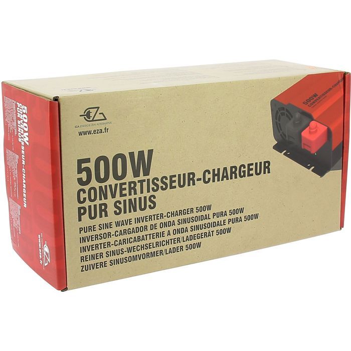 Convertisseur-chargeur - EZA - Pur Sinus 500 W - Onde sinusoïdale pure - Chargeur 10 A - Compatible batteries AGM/Gel/Lithium
