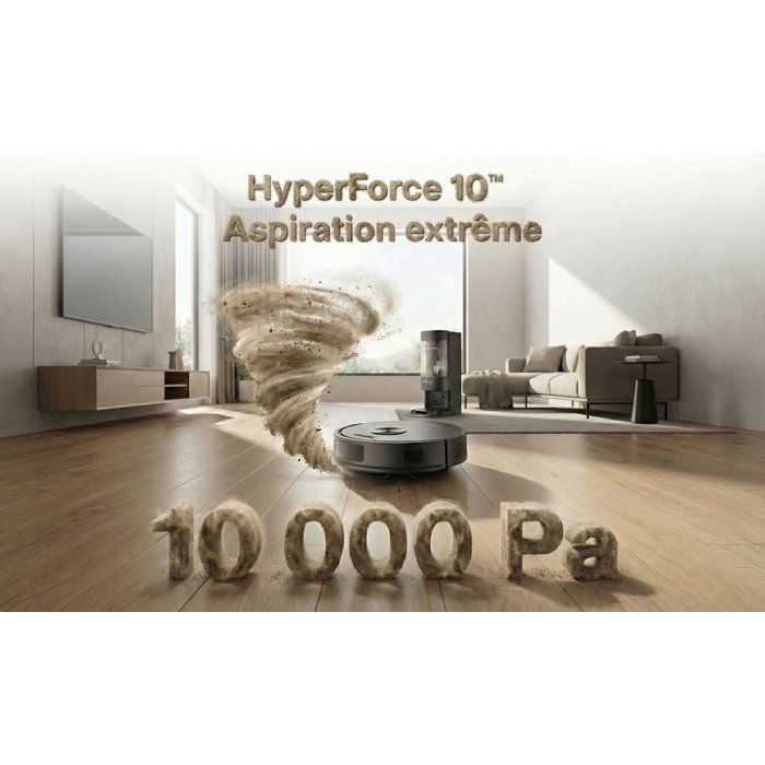 Robot aspirateur laveur - EZICLEAN CyberFlow MAX - GYROSMART connecté avec base de vidage - 10 000 Pa - 2 L - 80 min - Noir