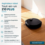 Robot Aspirateur Laveur connecté avec base de vidage EZICLEAN All-in-one Z10 Plus - 240 min - 6000pa - 180m² - 1.5L
