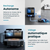 Robot Aspirateur Laveur connecté avec base de vidage EZICLEAN All-in-one Z10 Plus - 240 min - 6000pa - 180m˛ - 1.5L