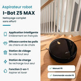 Robot Aspirateur Laveur Connecté EZICLEAN I-Bot Z5 - 75 min - 2.6Kpa - 60-90m² - Sols durs - 0.25L