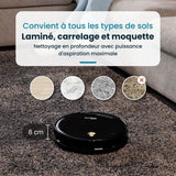 Robot Aspirateur Laveur Connecté EZICLEAN I-Bot Z5 - 75 min - 2.6Kpa - 60-90m² - Sols durs - 0.25L