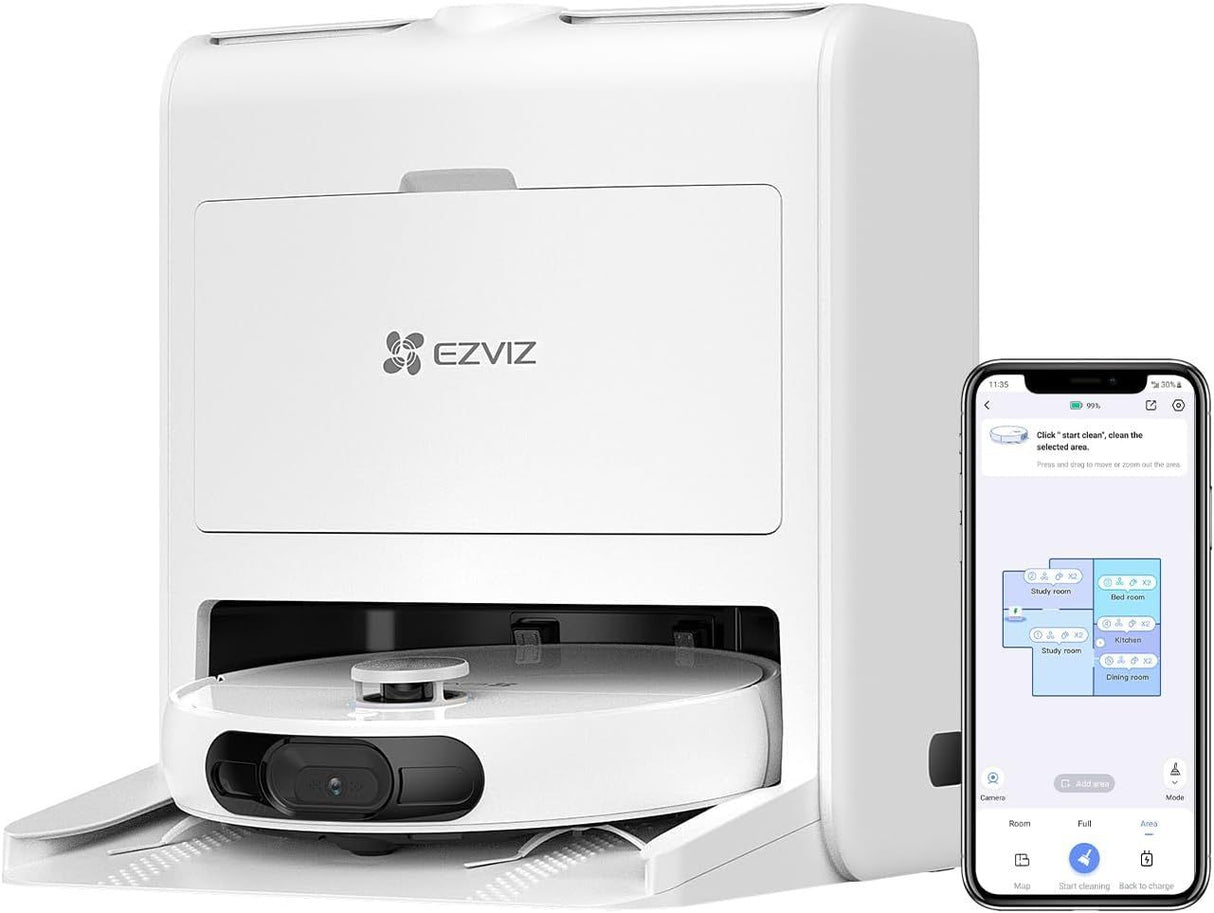 Robot Aspirateur Laveur avec Station EZVIZ RS2 - Lavage/Séchage/Nettoyage/Remplissage Automatique - 4000 Pa - Navigation Laser