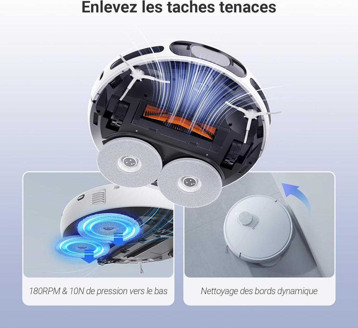 EZVIZ RS20 Pro Robot Aspirateur avec Serpilliere - Installation & Détachement Automatique - Brosse Latérale Surélevée - 7200 Pa