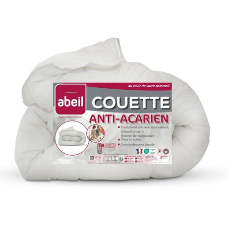 Couette anti-acariens - 220 x 240 cm - Chaude - 400 g/m˛ 2 personnes - Blanc - ABEIL