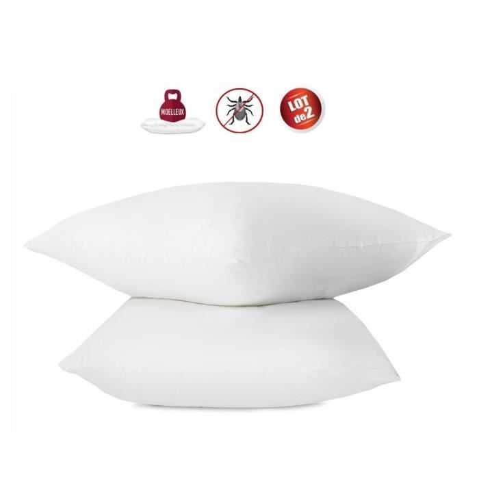 Lot de 2 oreillers anti-acariens - 60 x 60 cm - 100% coton traité Biome - ABEIL