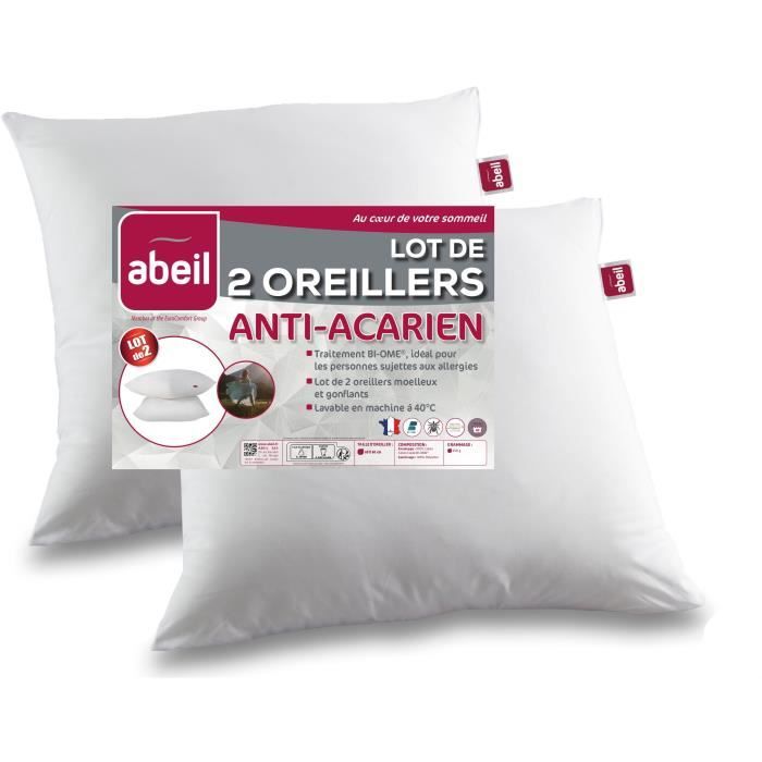 Lot de 2 oreillers anti-acariens - 60 x 60 cm - 100% coton traité Biome - ABEIL