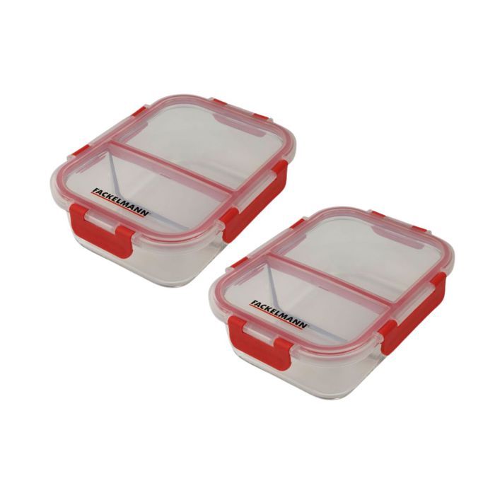 Lot de 2 boîtes a repas en verre - FACKELMANN - Move - Deux compartiments - 1000 ml