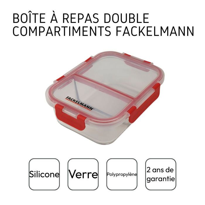 Lot de 2 boîtes a repas en verre - FACKELMANN - Move - Deux compartiments - 1000 ml