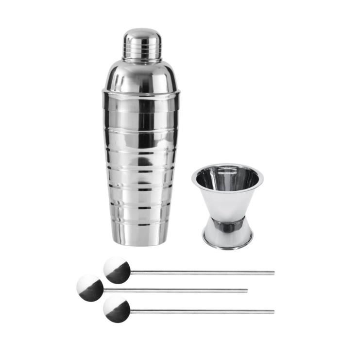 Trio cocktails shaker, doseur a alcool et 3 cuilleres a cocktail inox - FACKELMANN - Bar Concept