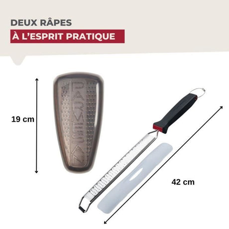 Duo Râpe a zeste et Râpe a parmesan - FACKELMANN - Acier inoxydable - 42 et 19 cm