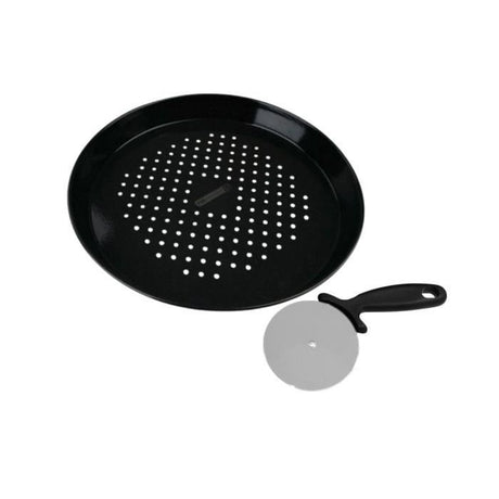 Ensemble plaque a pizza perforée et roulette - FACKELMANN PROFESIONAL - 32 cm