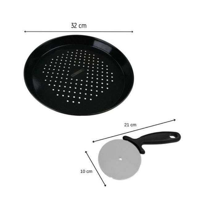 Ensemble plaque a pizza perforée et roulette - FACKELMANN PROFESIONAL - 32 cm